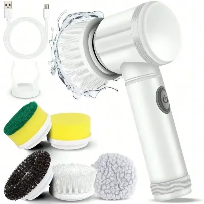 Electric Spin Scrubber with 5 Replaceable Brush Heads for Efficient Bathroom Cleaning