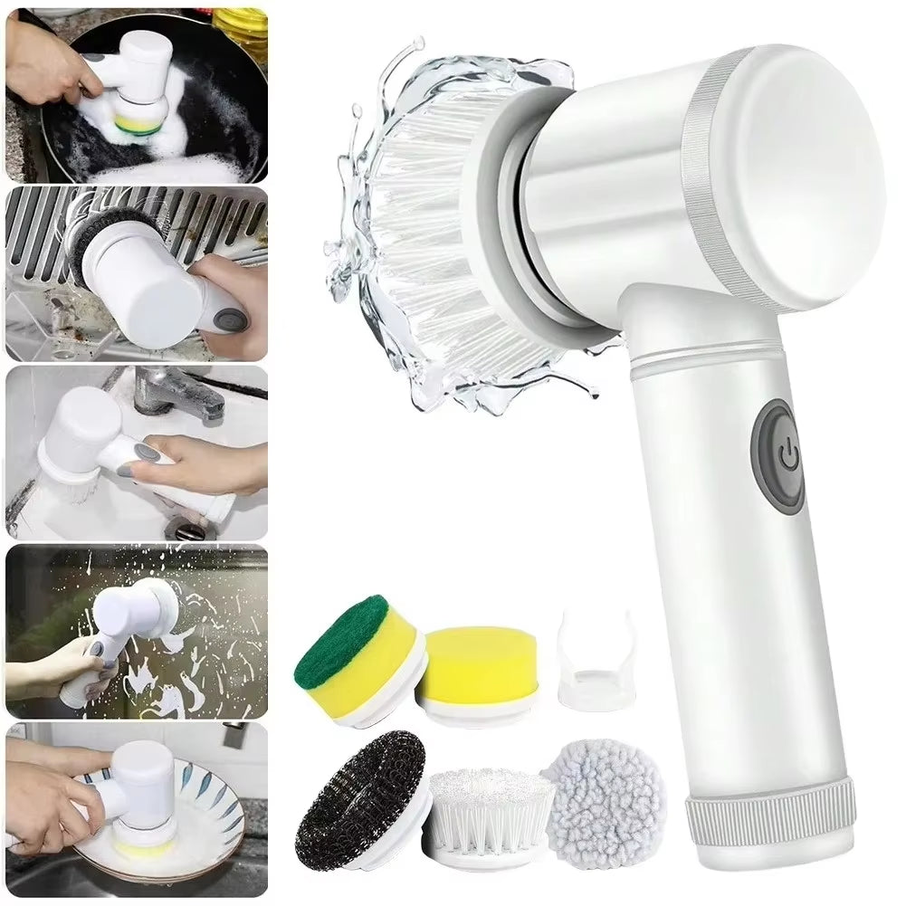 Electric Spin Scrubber with 5 Replaceable Brush Heads for Efficient Bathroom Cleaning