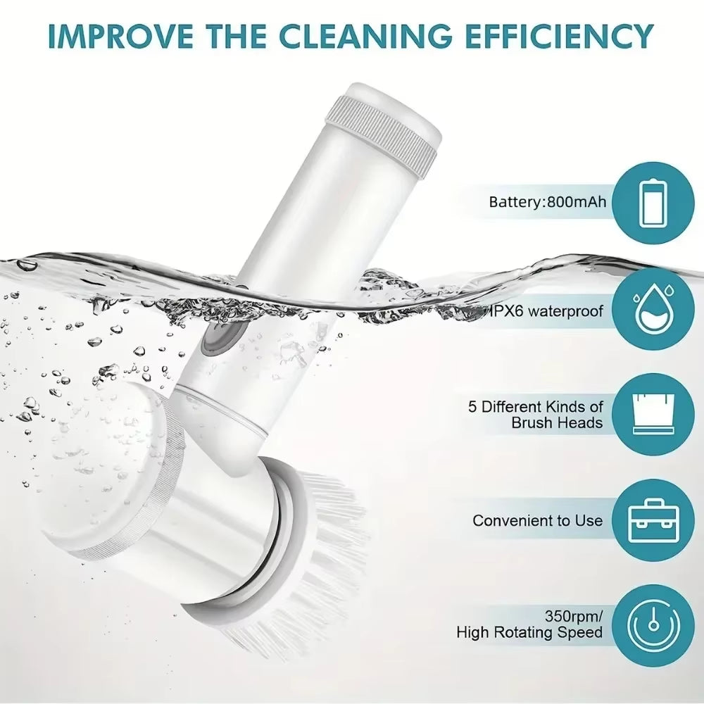 Electric Spin Scrubber with 5 Replaceable Brush Heads for Efficient Bathroom Cleaning
