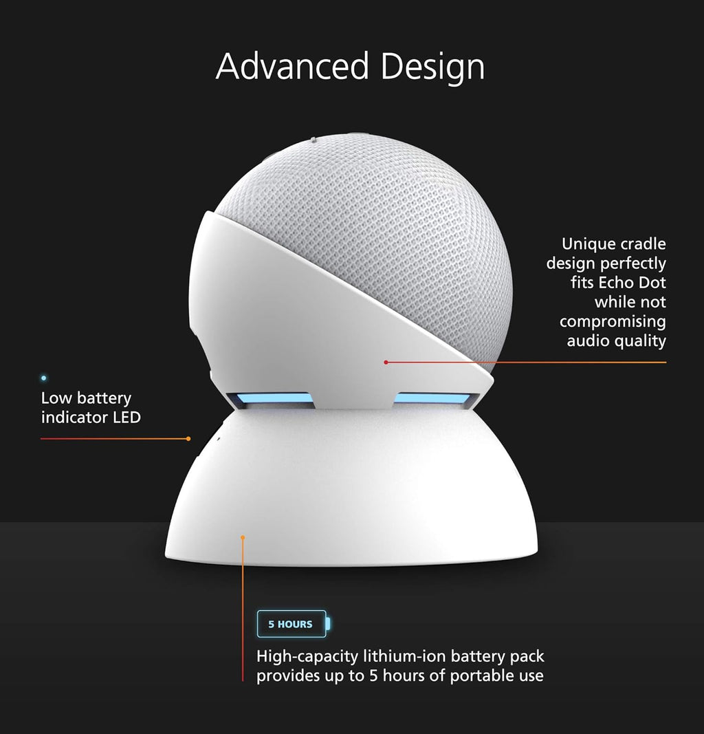 Made for Amazon Battery Base, in White for Echo Dot (4Th Generation) Not Compatible with Previous Generations of Echo or Echo Dot (1St Gen, 2Nd Gen, or 3Rd Gen).