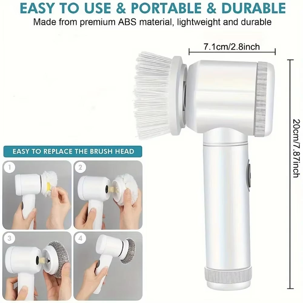 Electric Spin Scrubber with 5 Replaceable Brush Heads for Efficient Bathroom Cleaning